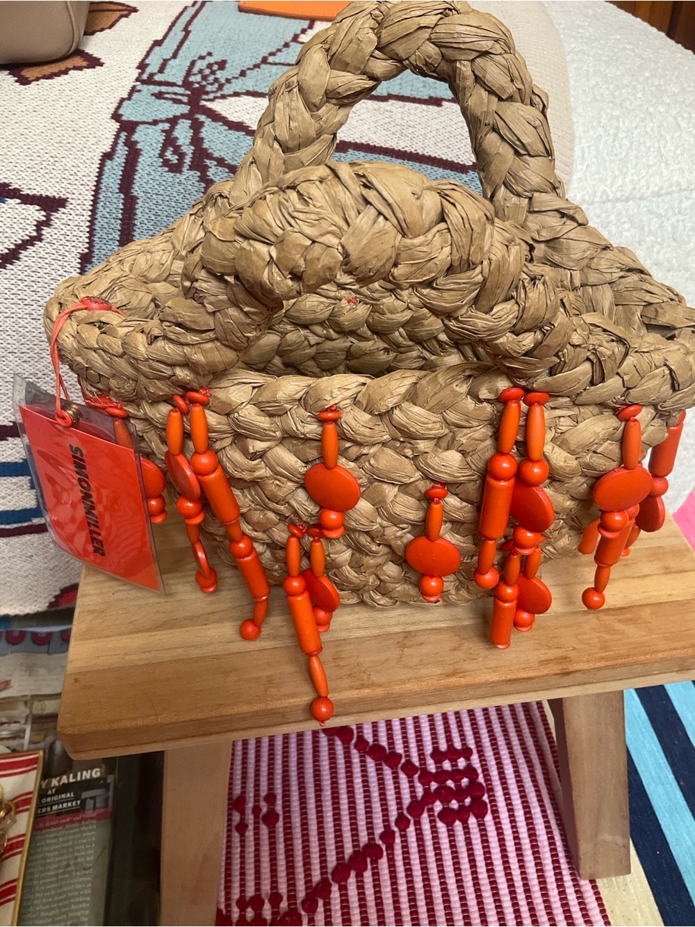 Simon Miller. NWT. ON SALE. 🌶️🌶️Orange Beaded/ Fringed Mercado Tote.Nat’l Straw. - Picture 7 of 8